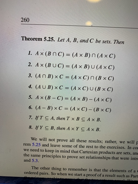 260 Theorem 5 25 Let A B And C Be Sets Then 1 A Chegg 