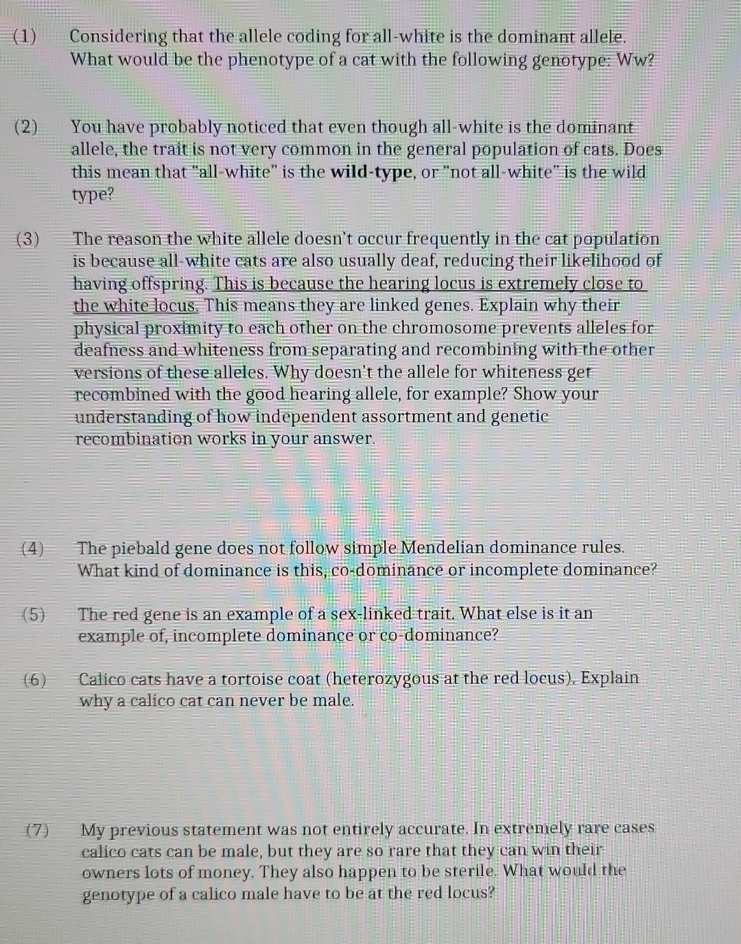 Solved (1) Considering that the allele coding for all-white | Chegg.com