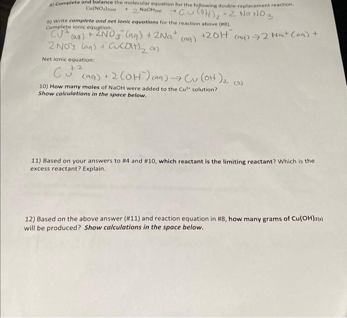 Solved 3) Complete and batance the molecular equation for | Chegg.com