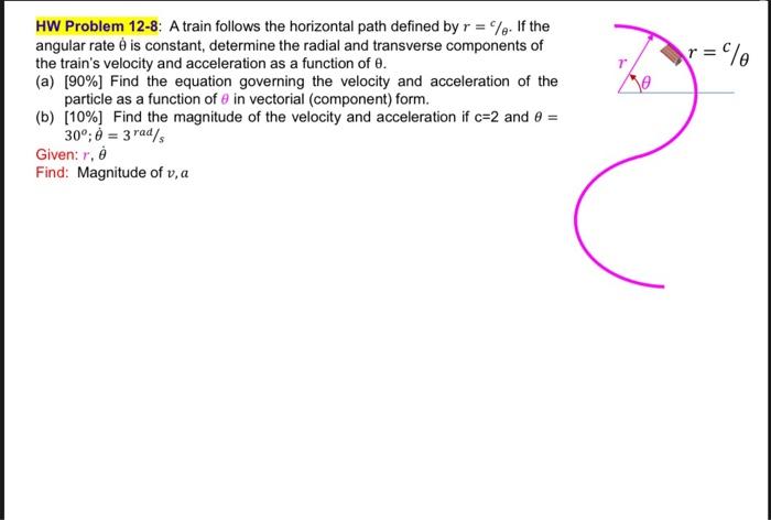 Solved r=% HW Problem 12-8: A train follows the horizontal | Chegg.com