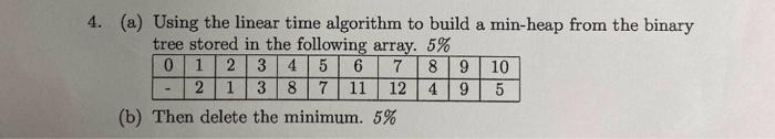 Solved (a) Using the linear time algorithm to build a | Chegg.com