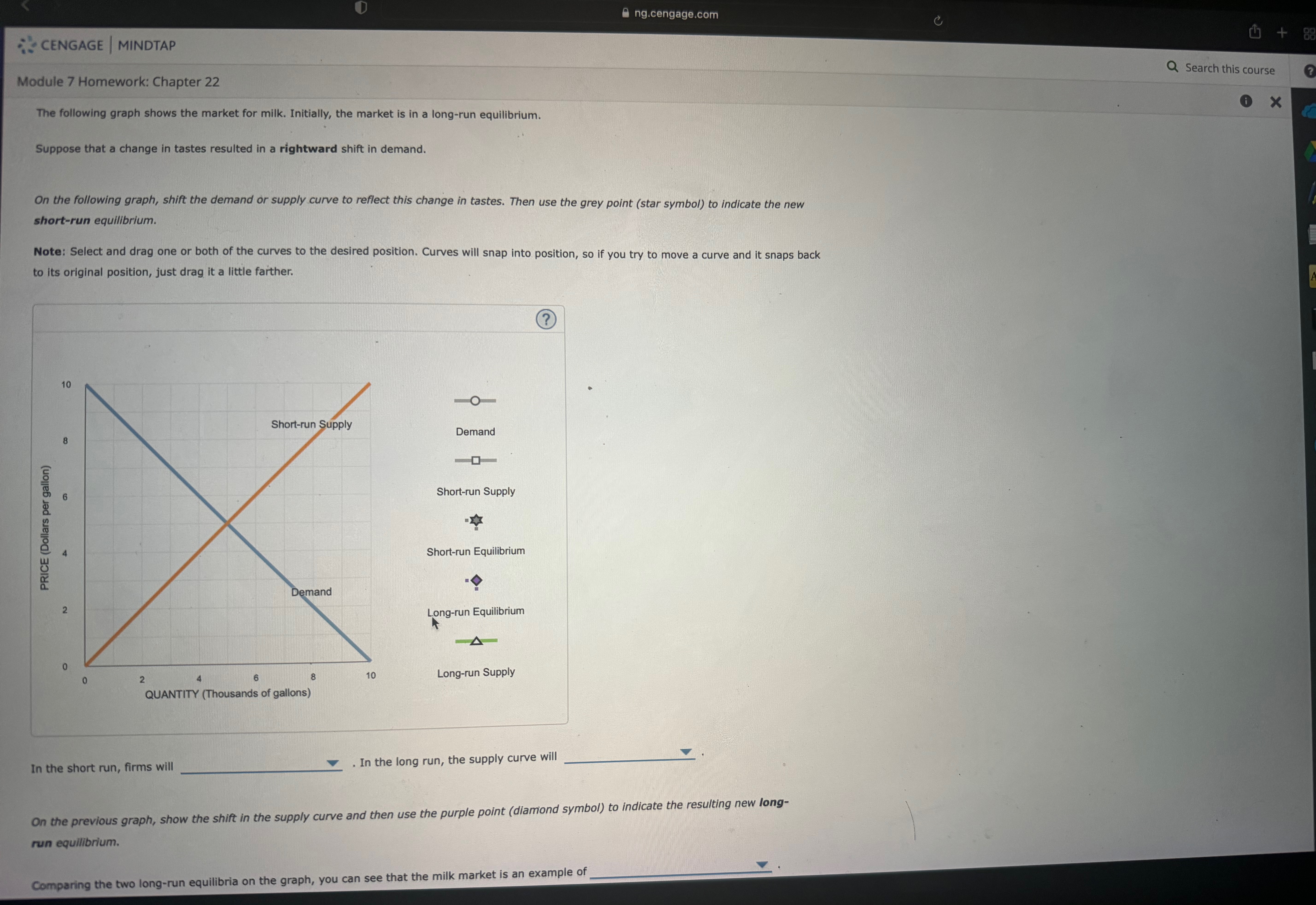 Solved The following graph shows the market for milk. | Chegg.com