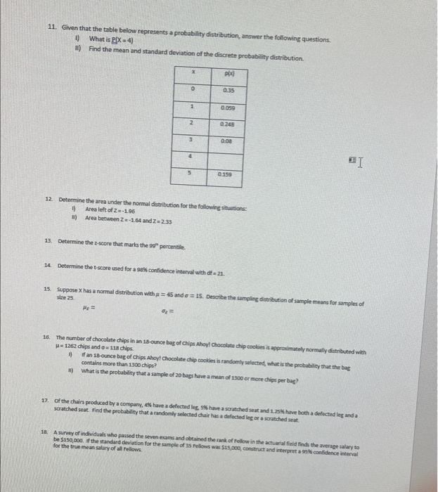 Solved 11. Grven that the table below represents a | Chegg.com
