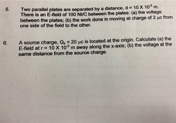 Solved 5. Two parallel plates are separated by a distance, d | Chegg.com