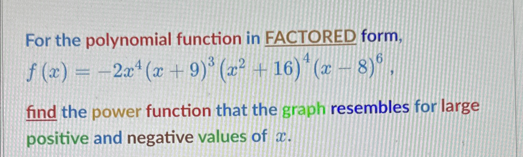 Solved For the polynomial function in FACTORED | Chegg.com