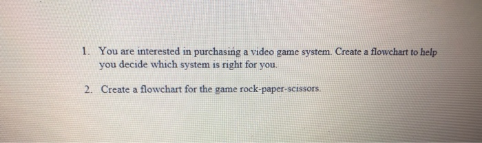 1. You are interested in purchasing a video game system. Create a flowchart to help you decide which system is right for you.