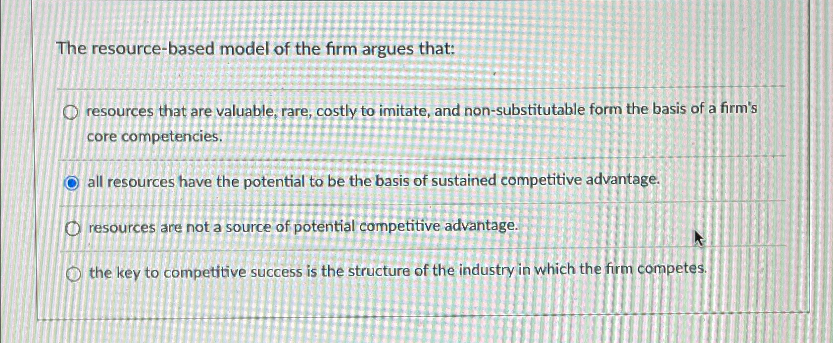 Solved The resource-based model of the firm argues | Chegg.com