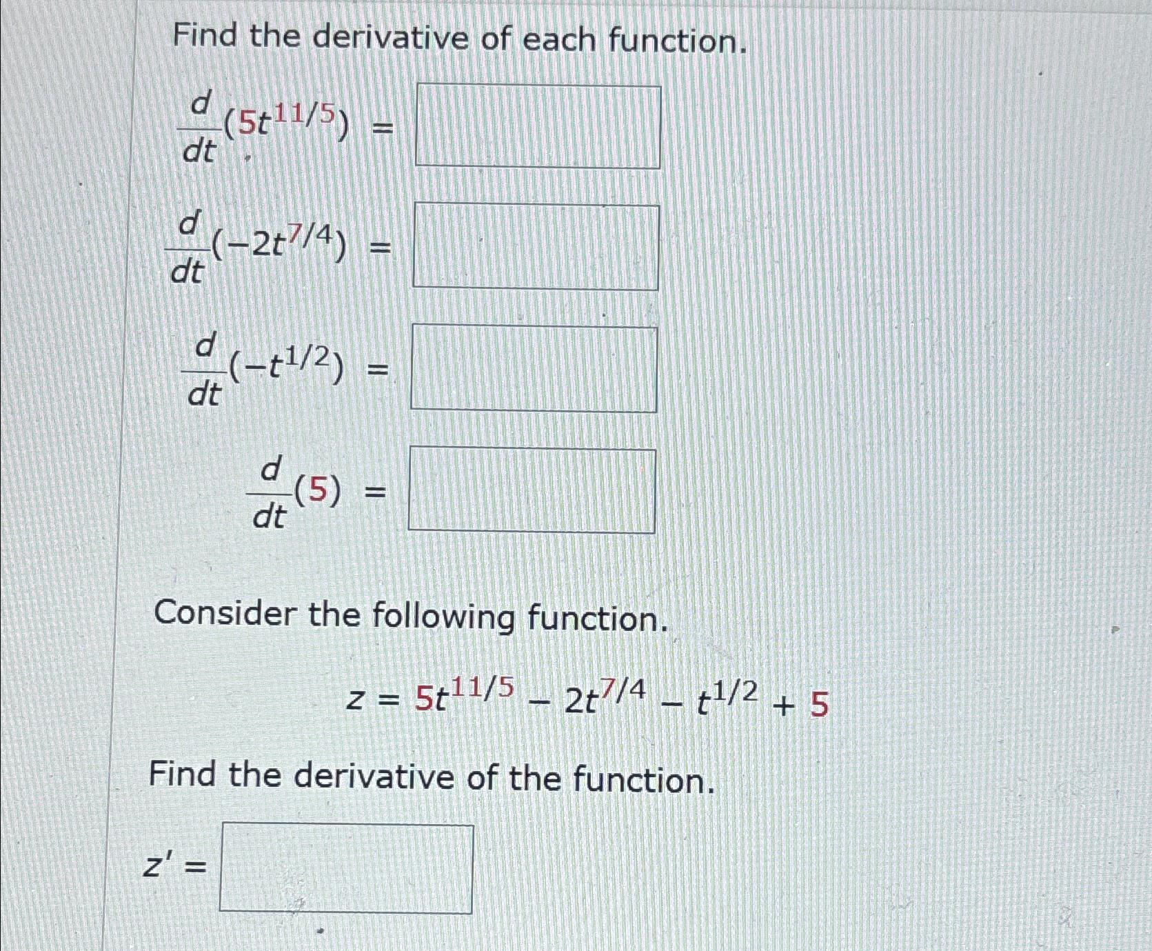 Solved Find the derivative of each | Chegg.com