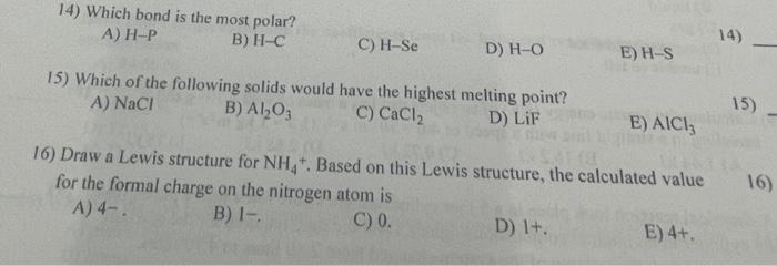  Solved what Is 14 15 16 14 Which Bond Is The Most