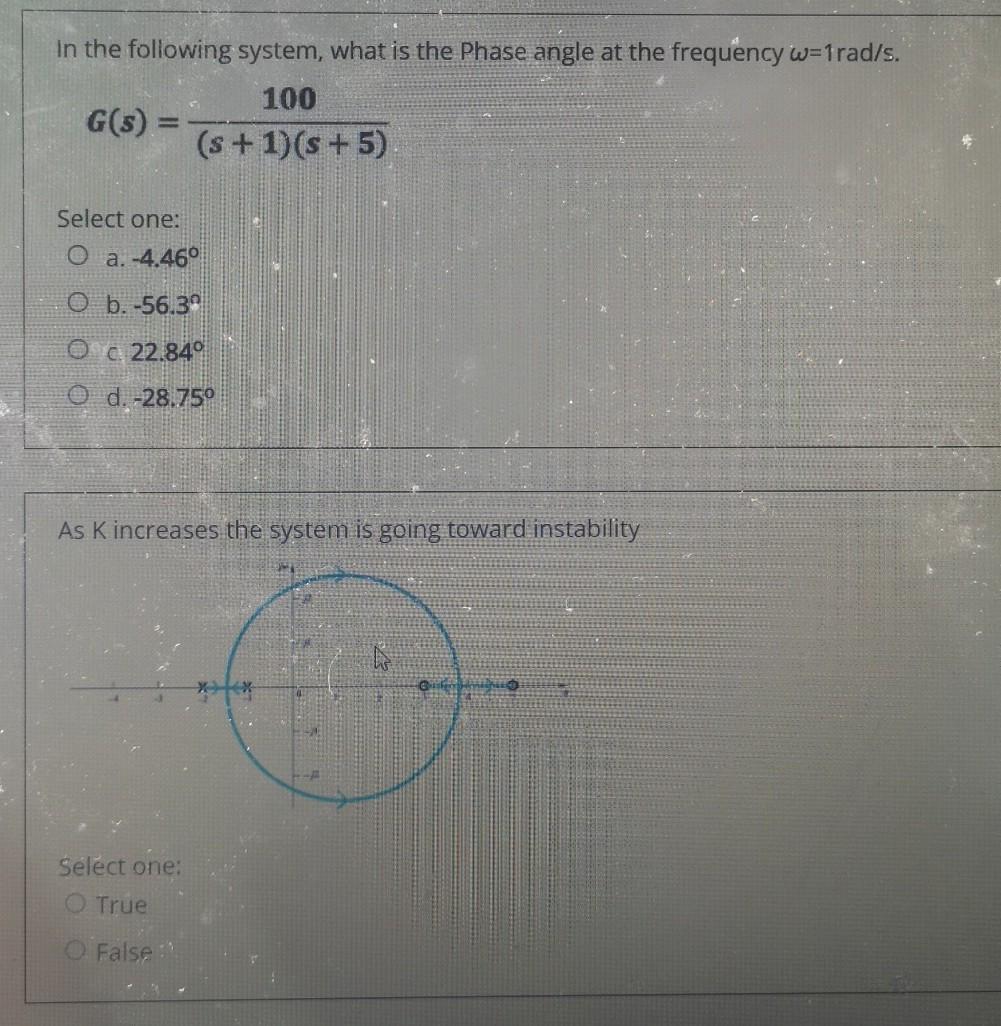 Solved In the following system, what is the Phase angle at | Chegg.com
