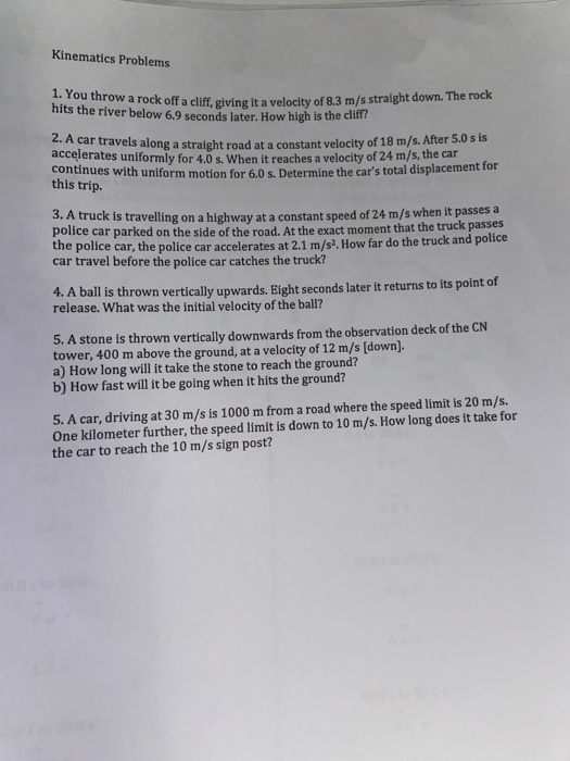 Solved Kinematics Problems ou throw a rock off a cliff, | Chegg.com