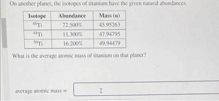 Solved On another planet, the isotopes of titanium have the | Chegg.com