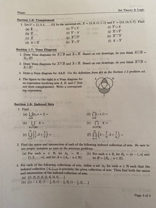 Solved Set Theory & Logic Name: Chapter 1 Homework Problems | Chegg.com