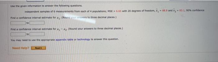 Solved Use the given information to answer the following | Chegg.com