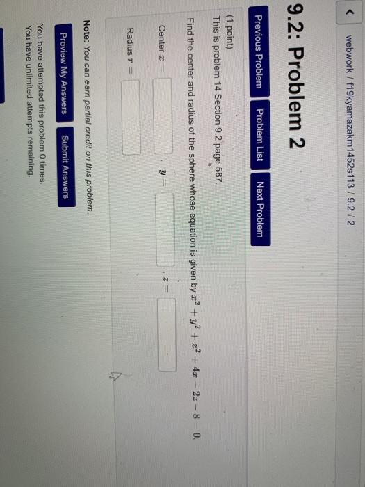 Solved webwork / f19kyamazakm 1452s 113/9.2 / 2 9.2: Problem | Chegg.com