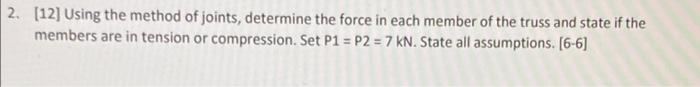 Solved 2. [12] Using the method of joints, determine the | Chegg.com