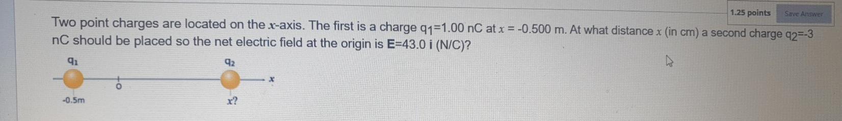 Solved 1.25 points Save Answer Two point charges are located | Chegg.com