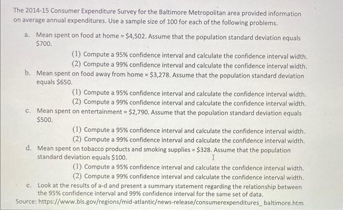 Solved The 2014-15 Consumer Expenditure Survey For The | Chegg.com