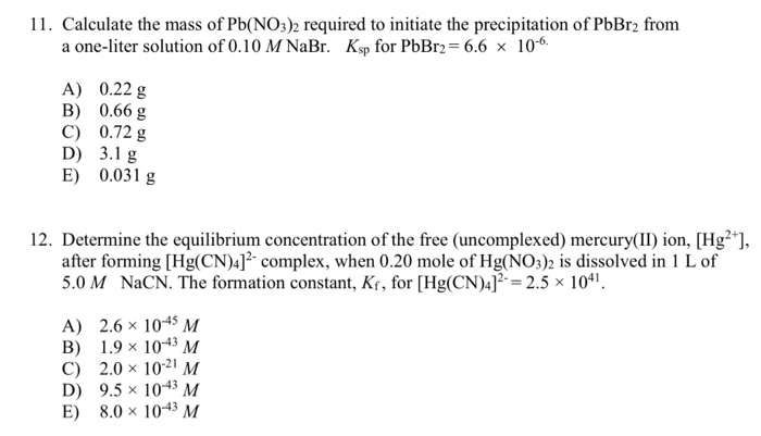 Solved 11. Calculate the mass of Pb(NO3)2 required to | Chegg.com