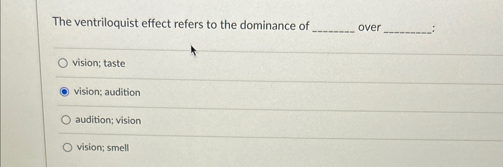 Solved The ventriloquist effect refers to the dominance of