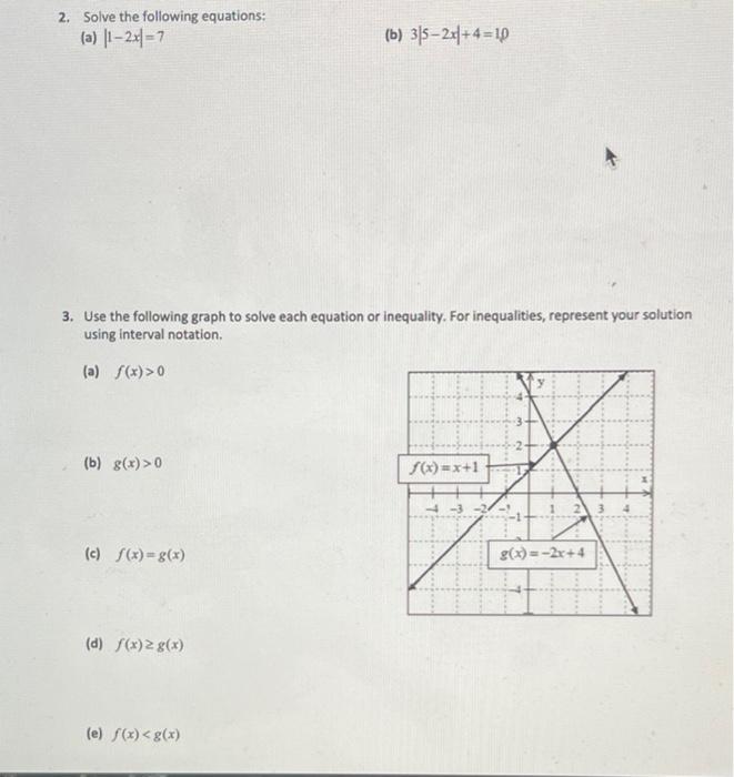 Solved 2. Solve the following equations: (a) 1-2x = 7 (b) | Chegg.com