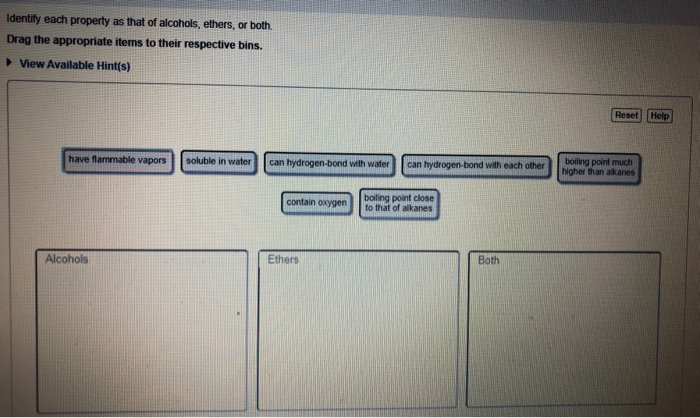 Identify Each Property As That Of Alcohols Ethers Chegg 