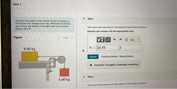 Solved Item 1 Part 1 Consider the system of two blocks shown | Chegg.com