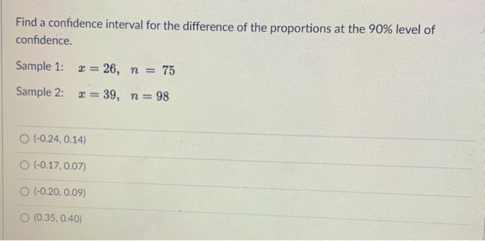 Solved Find a confidence interval for the difference of the | Chegg.com