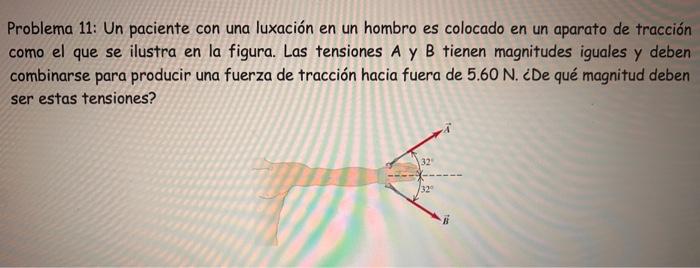 Problema 11: Un paciente con una luxación en un hombro es colocado en un aparato de tracción como el que se ilustra en la fig