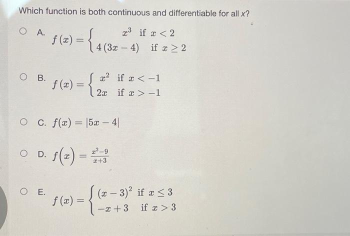Solved Which function is both continuous and differentiable | Chegg.com