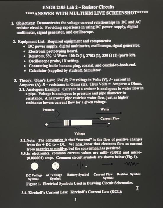 Solved ENGR 2105 Lab 2-Resistor Circuits **** ANSWER WITH