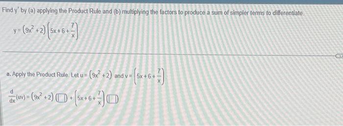 Solved Find Y′ By A Applying The Product Rule And B