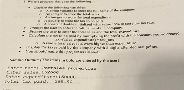 Solved o 1. Write a program that does the following: Declare | Chegg.com