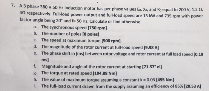 Solved 1. A 3 phase 380 V 50 Hz induction motor has per | Chegg.com