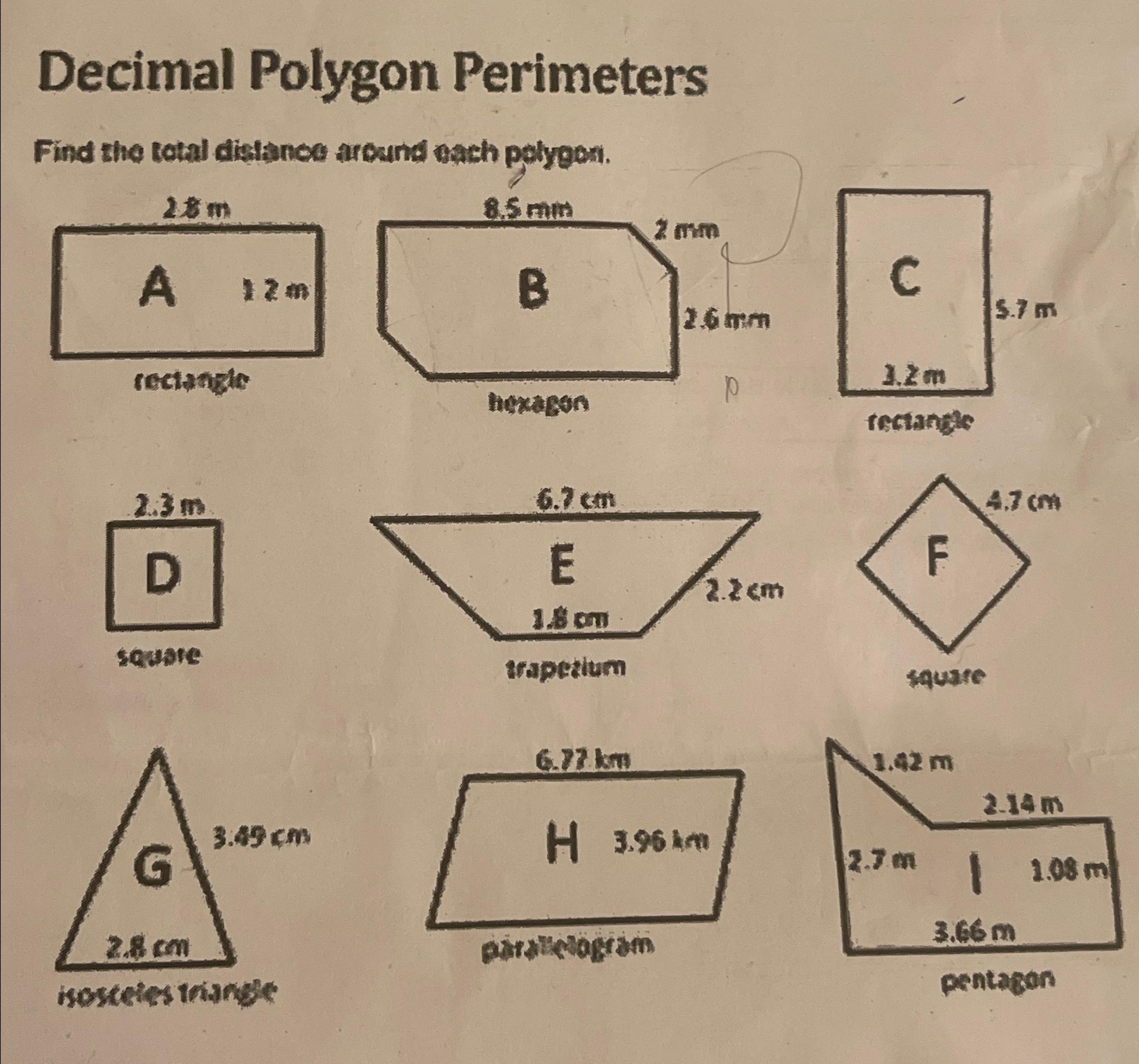 Solved Decimal Polygon PerimetersFind the total distance | Chegg.com