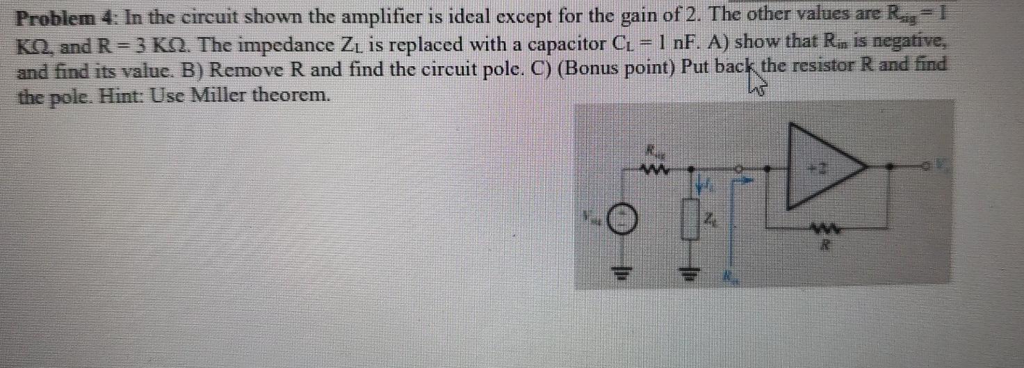 Solved Problem 4: In the circuit shown the amplifier is | Chegg.com