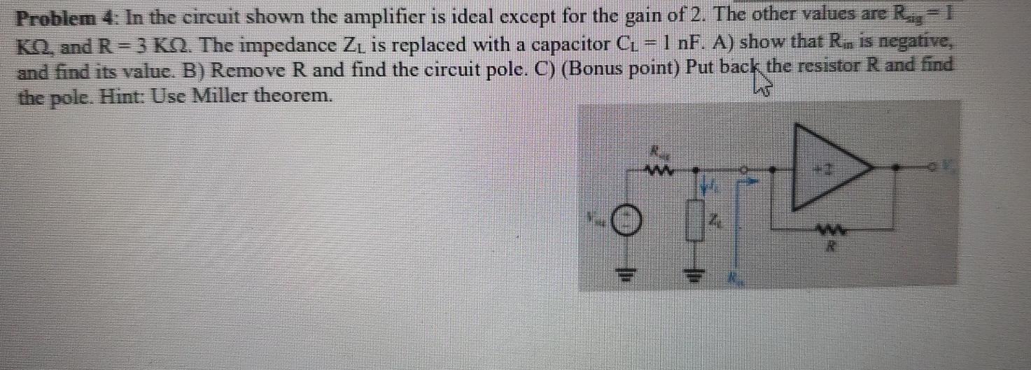 Solved Problem 4: In The Circuit Shown The Amplifier Is | Chegg.com