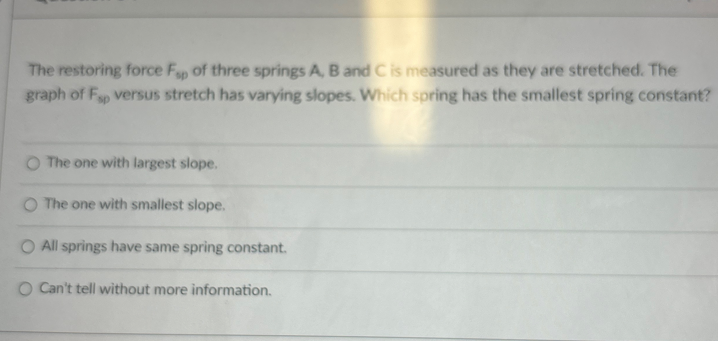 Solved The restoring force Fsp ﻿of three springs A,B ﻿and C | Chegg.com