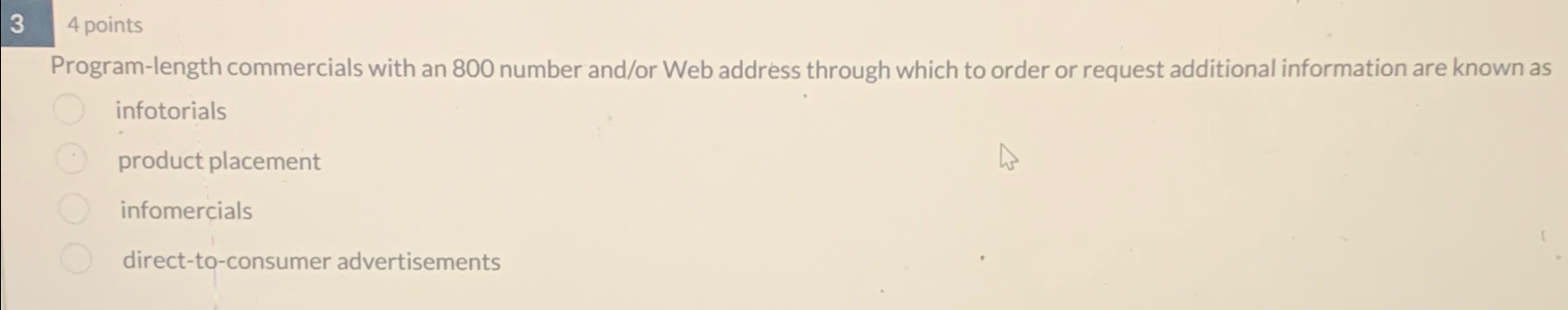 Solved 34 ﻿pointsProgram-length commercials with an 800 | Chegg.com