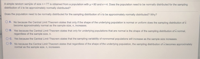 Solved A simple random sample of size n = 77 is obtained | Chegg.com