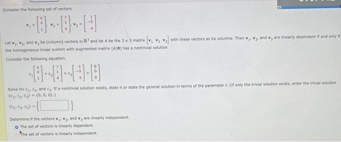 Solved Consider the following set of vectors. | Chegg.com