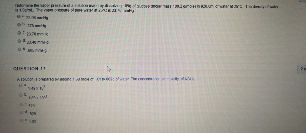 Solved Determine The Vapor Pressure Of A Solution Made By | Chegg.com