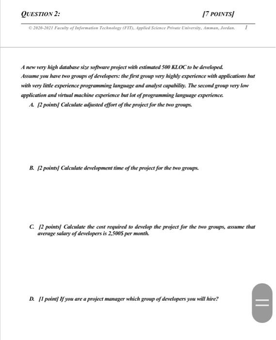 Solved QUESTION 2: 17 POINTS C2020-2021 Faculty of | Chegg.com