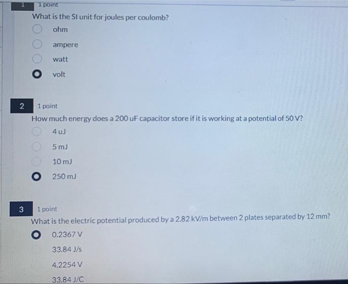 Solved What is the SI unit for joules per coulomb? ohm