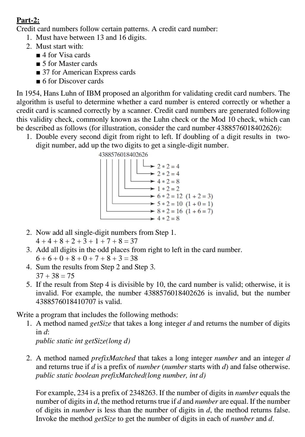 Part-2: Credit card numbers follow certain patterns. | Chegg.com