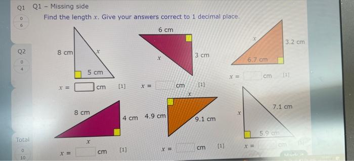 Find the length \( x \). Give your answers correct to 1 decimal plana