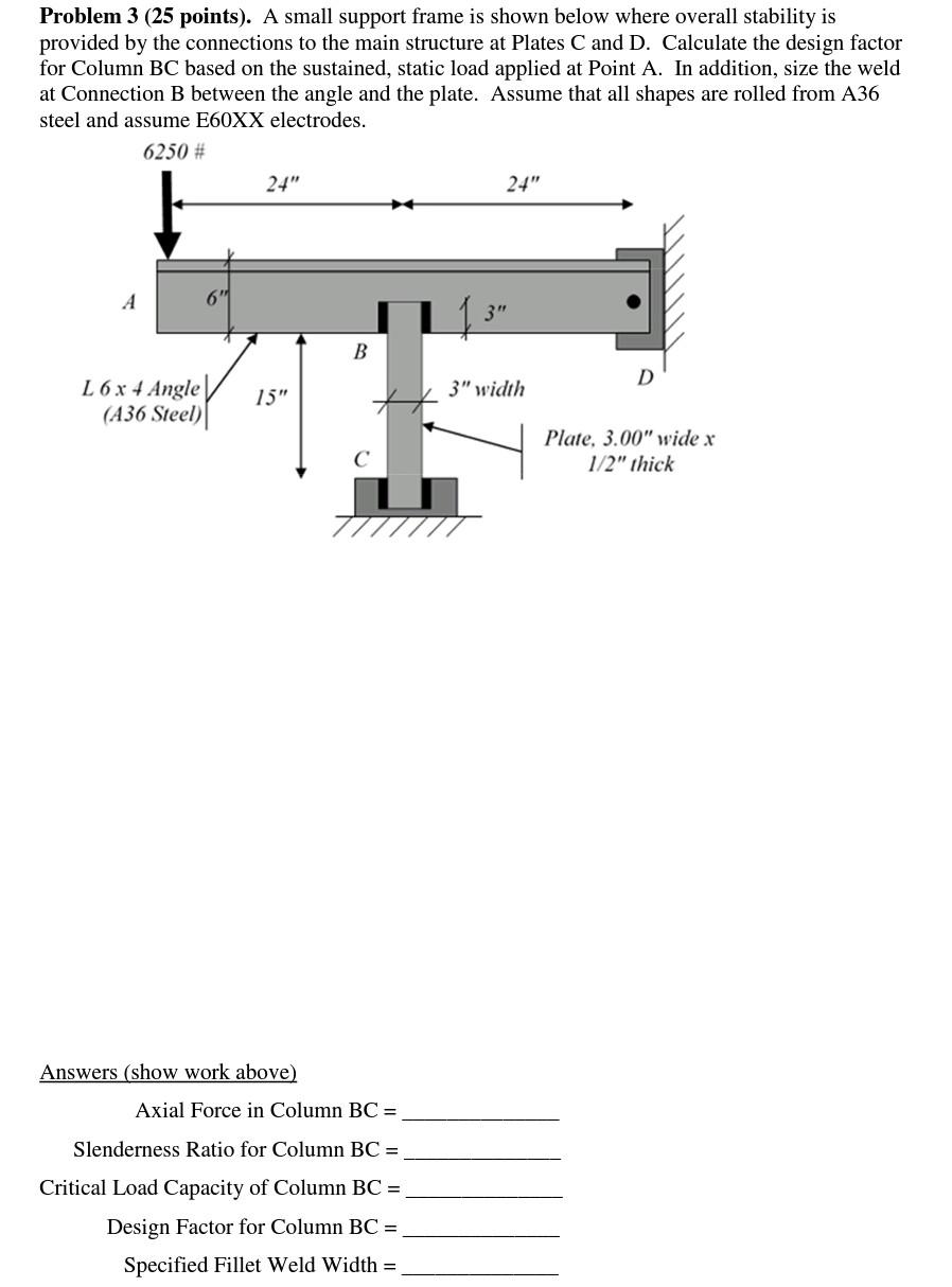 Solved Problem 3 (25 points). A small support frame is shown | Chegg.com