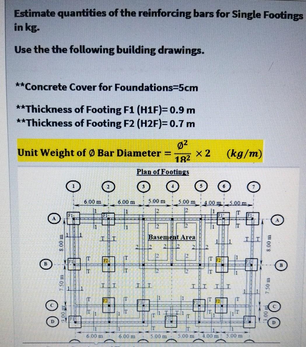 Solved Estimate quantities of the reinforcing bars for