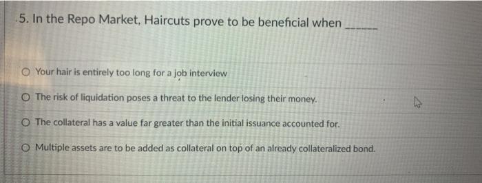 Solved 5. In the Repo Market, Haircuts prove to be | Chegg.com