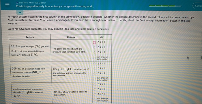 Solved III O ENTROPY AND FREE ENERGY Predicting | Chegg.com
